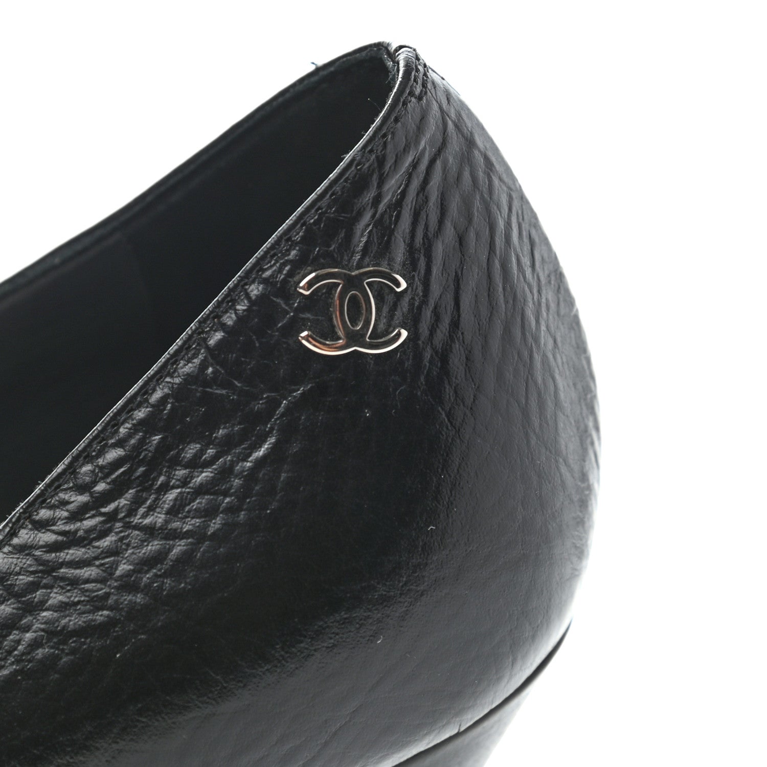 Chanel Crumpled Calfskin Cap Toe Pumps 37 Black 12 of 12