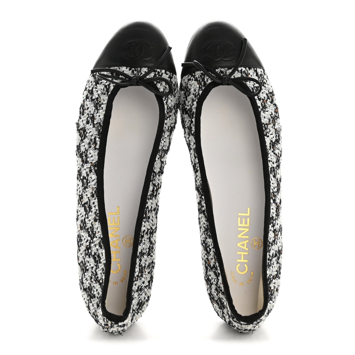 Chanel Tweed Sequin Lambskin Cap Toe Ballerina Flats 39 Black 2 of 9