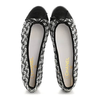 Chanel Tweed Sequin Lambskin Cap Toe Ballerina Flats 39 Black 2 of 9