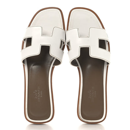 Hermes Box Calfskin Oran Sandals 36 White 2 of 10