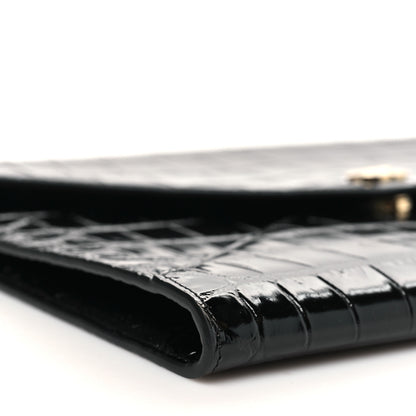 Chanel Calfskin Crocodile Embossed Croc Illusion Clutch With Chain  Black 8 of 10