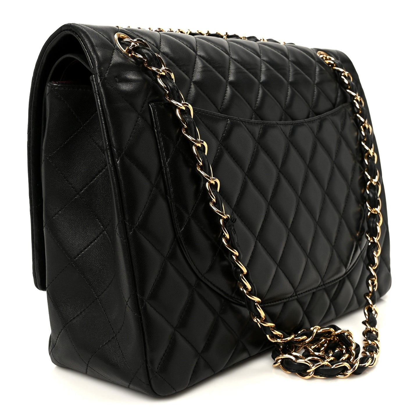 Lambskin Quilted Maxi Double Flap Black