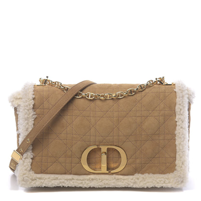 Christian Dior Shearling Cannage Large Caro Bag Camel 1 of 10