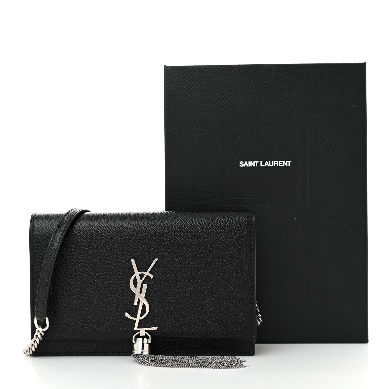 Saint Laurent Grain De Poudre Classic Monogram Kate Tassel Chain Wallet Black 10 of 10