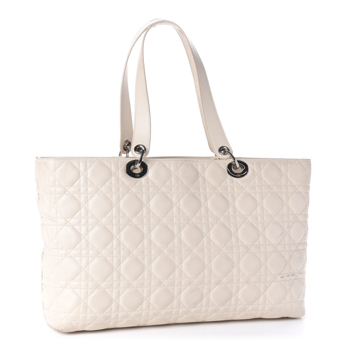 Lambskin Cannage Large Lady Dior Shopper Tote White