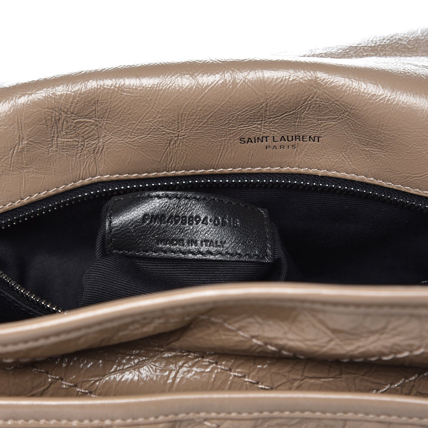 Saint Laurent Crinkled Calfskin Matelasse Monogram Medium Niki Chain Satchel Light Taupe 6 of 12
