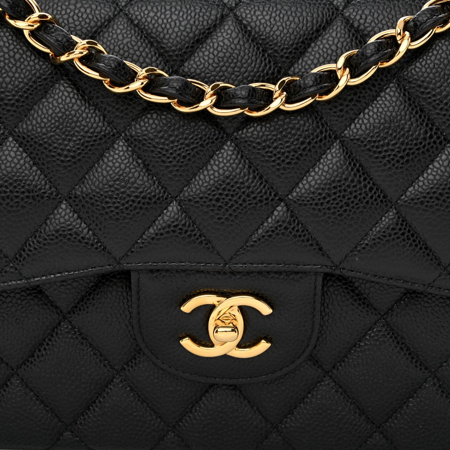 Caviar Quilted Jumbo Double Flap Black