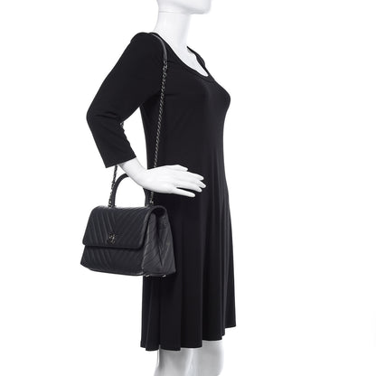Chanel Caviar Chevron Quilted Small Coco Handle Flap Black 2 of 9