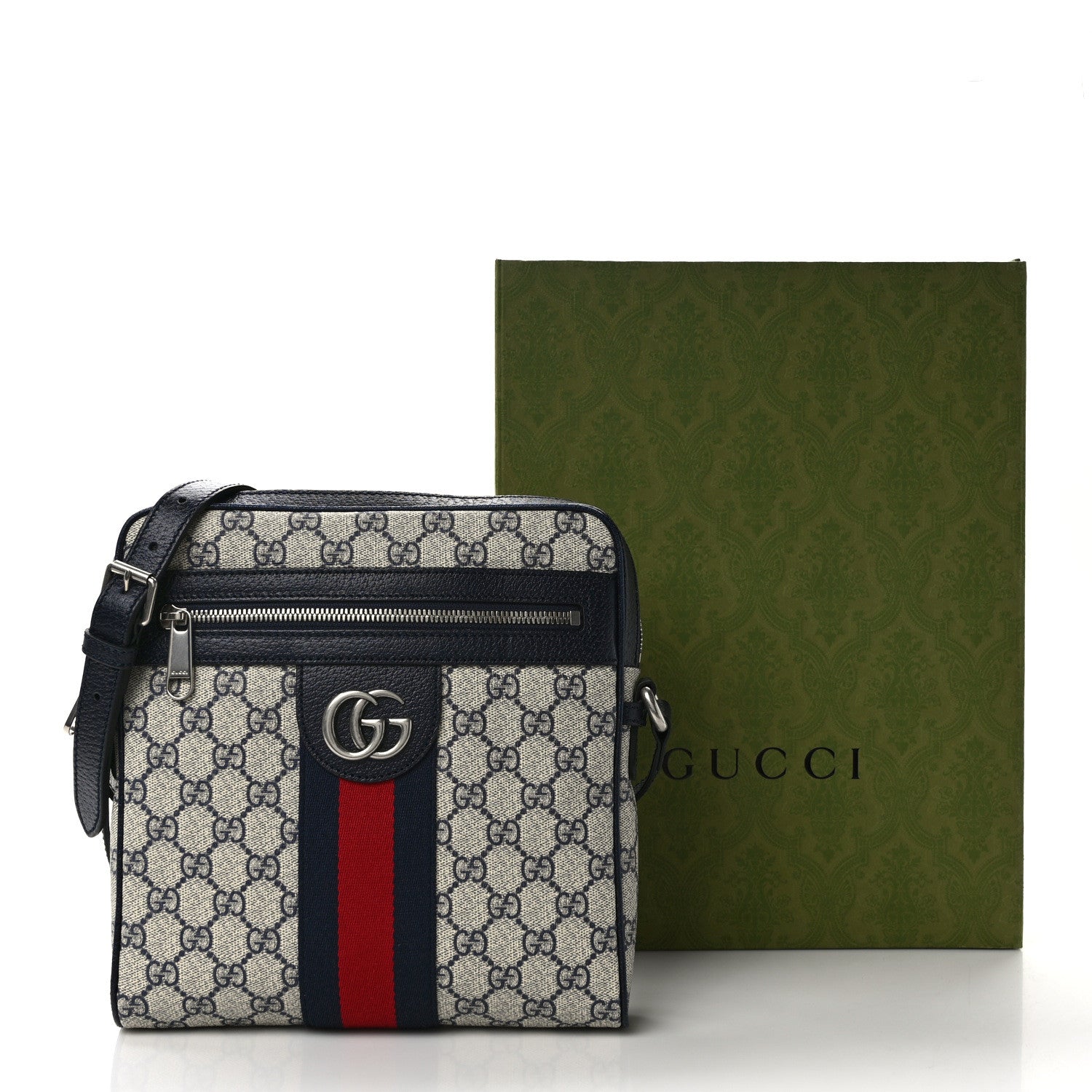 Gucci GG Supreme Monogram Textured Dollar Calfskin Web Small Ophidia Messenger Bag Beige Blue 11 of 11