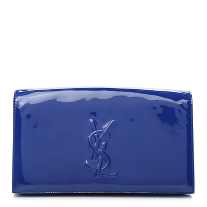 Saint Laurent Patent Calfskin Monogram Large Belle De Jour Clutch Royal Blue 1 of 7