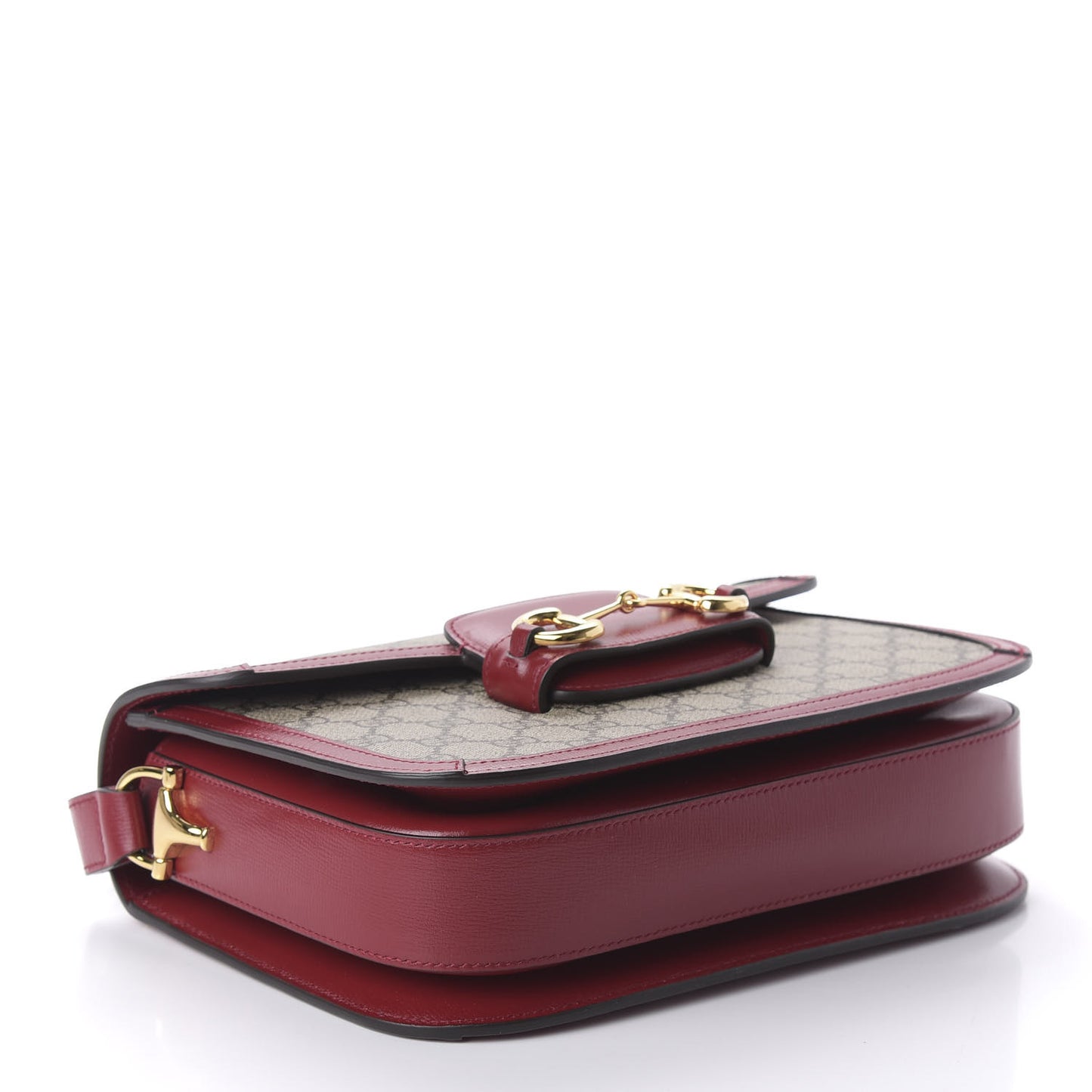 GG Supreme Monogram Azalea Calfskin Horsebit 1955 Shoulder Bag Beige Ebony New Cherry Red