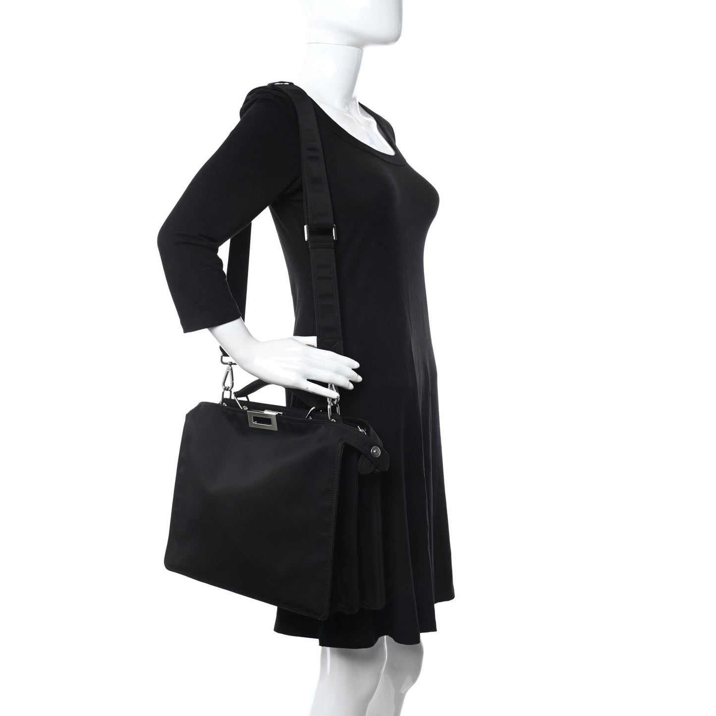 Nylon Vitello Cover Logo Embossed Medium Peekaboo I SEE U Satchel Black White