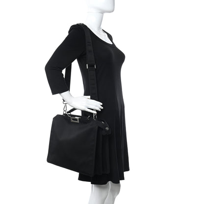Fendi Nylon Vitello Cover Logo Embossed Medium Peekaboo I SEE U Satchel Black White 2 of 12