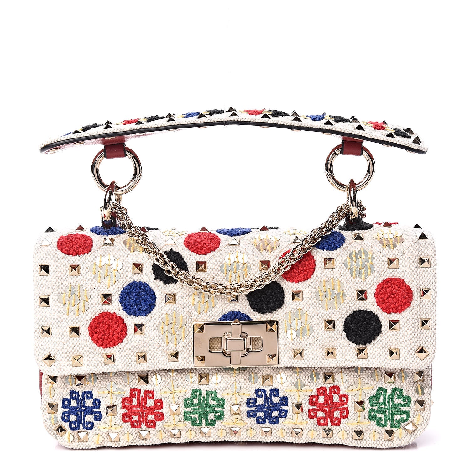 Valentino Garavani Canvas Sequin Embroidered Small Rockstud Spike Shoulder Bag Multicolor 1 of 9