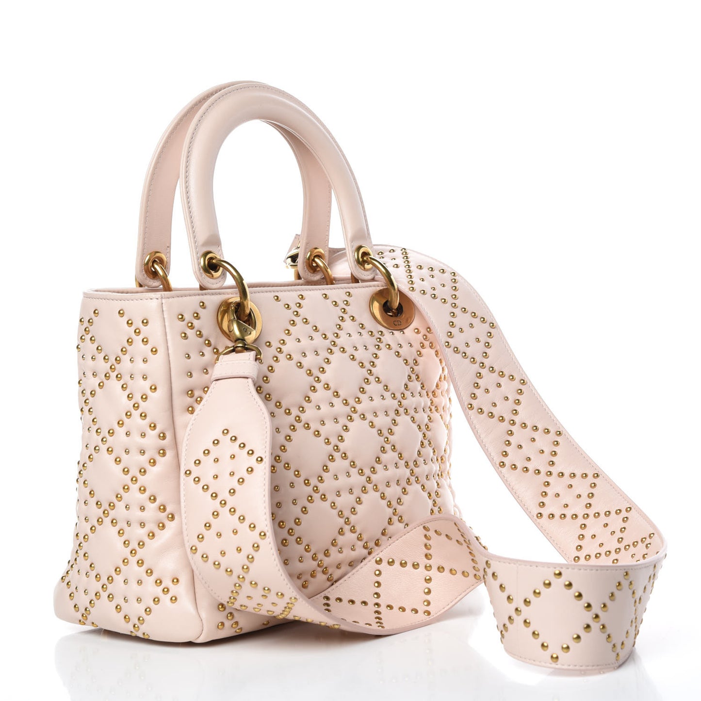 Calfskin Cannage Studded Medium Supple Lady Dior Light Pink