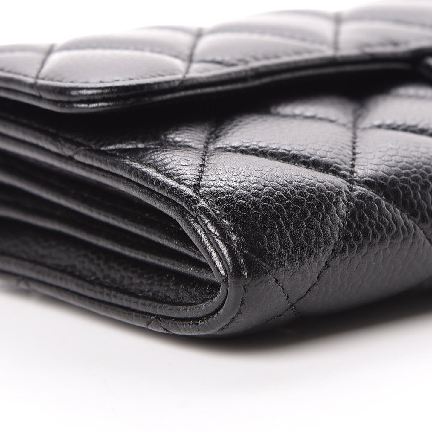 Caviar Quilted Large Gusset Flap Wallet Black