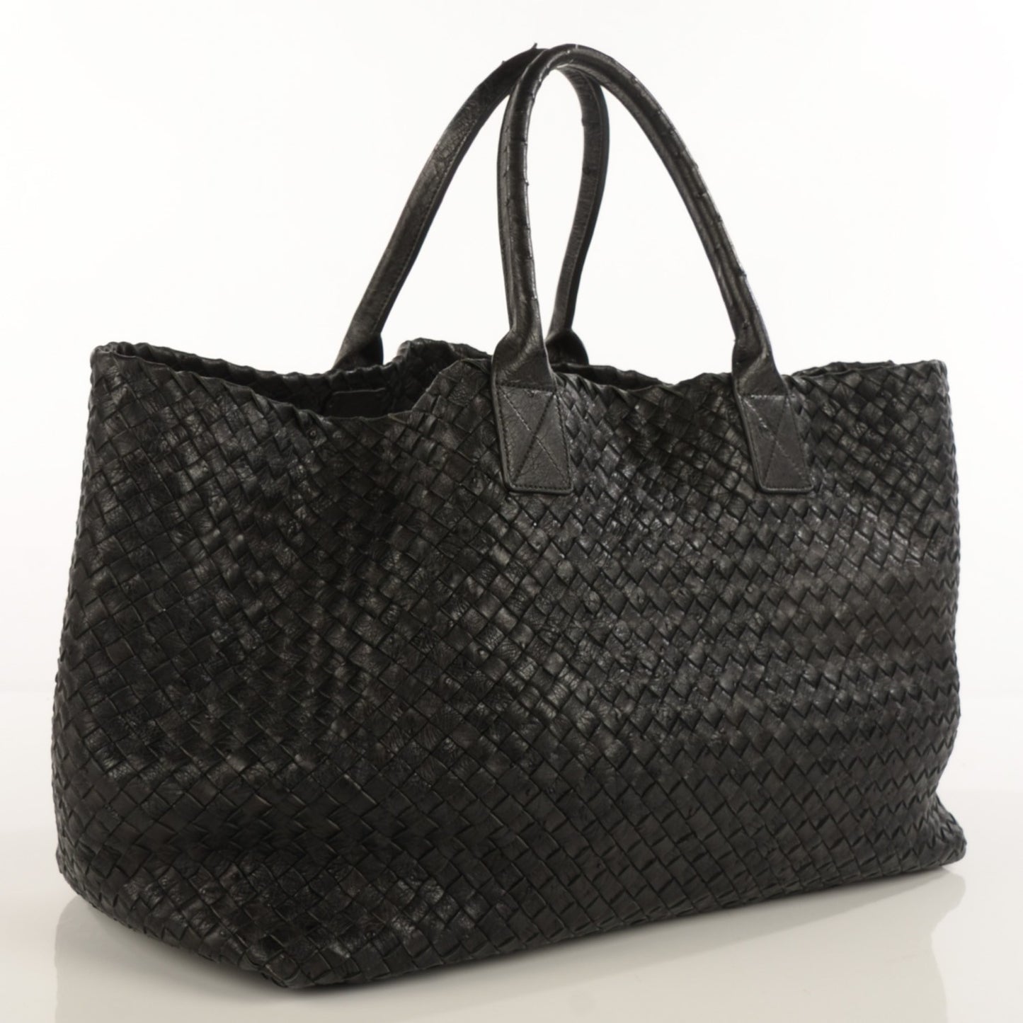 Ostrich Intrecciato Large Cabat Black
