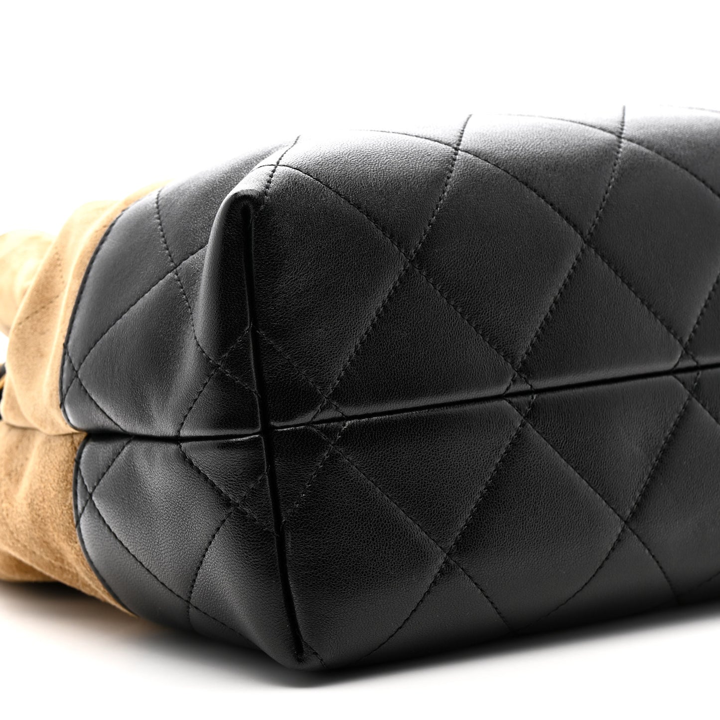 Suede Calfskin Shiny Lambskin Quilted Small Coco Base Shopping Bag Beige Black