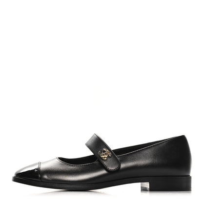 Chanel Calfskin Patent Mary Janes Flats 36.5 Black 1 of 10