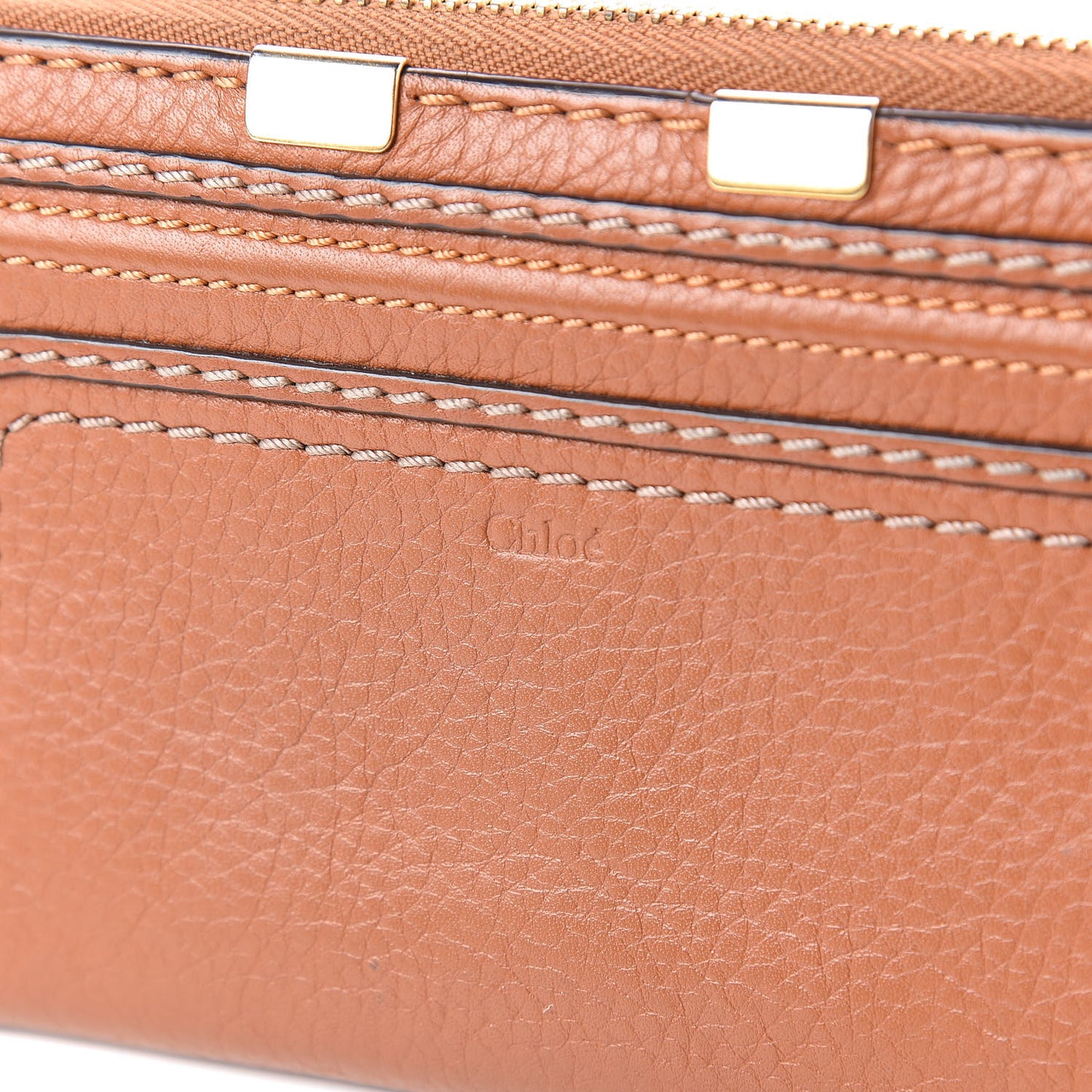 Grained Calfskin Marcie Long Zip Around Wallet Tan