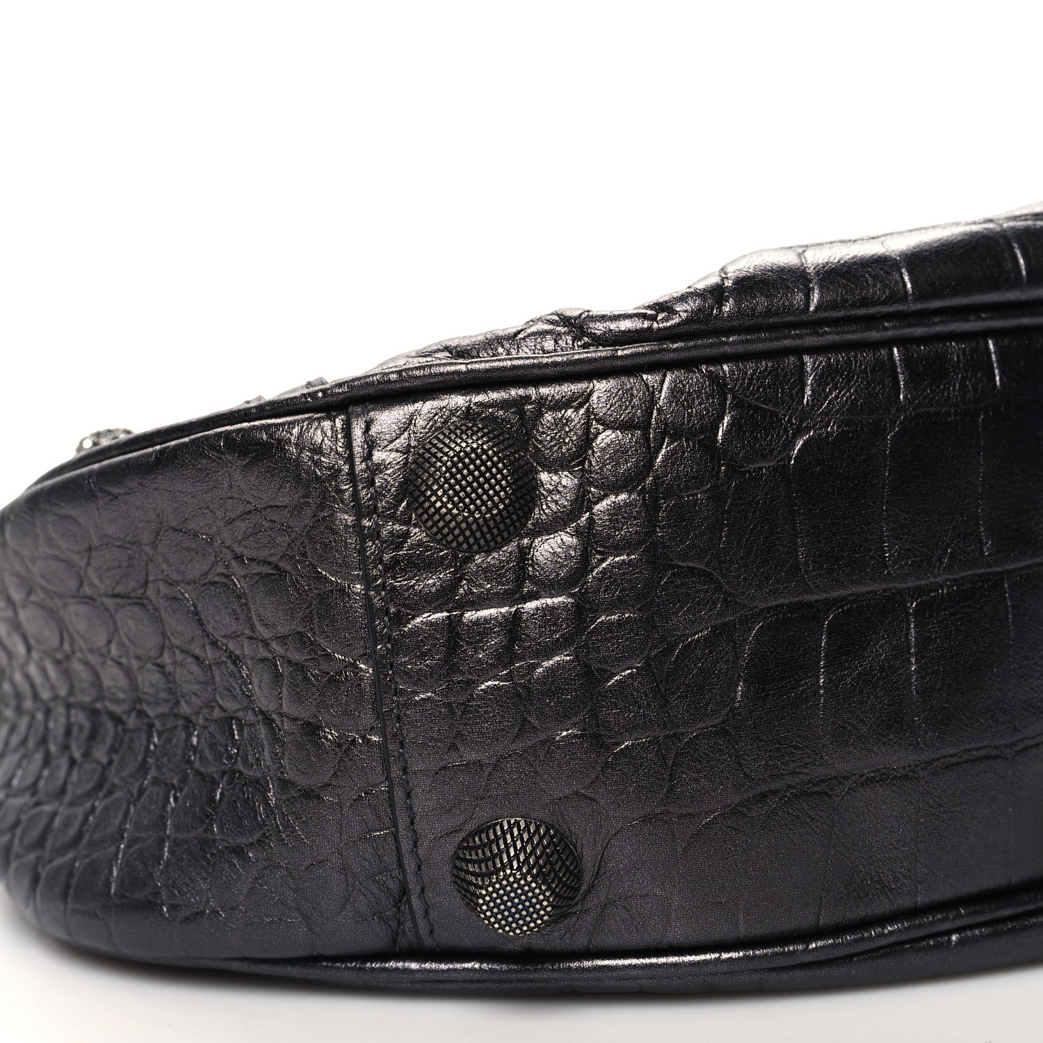 Balenciaga Metallic Calfskin Crocodile Embossed Crystal Small Le Cagole Shoulder Bag Gunmetal 10 of 11