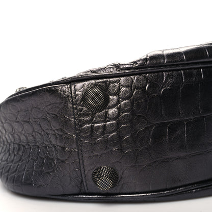Balenciaga Metallic Calfskin Crocodile Embossed Crystal Small Le Cagole Shoulder Bag Gunmetal 10 of 11