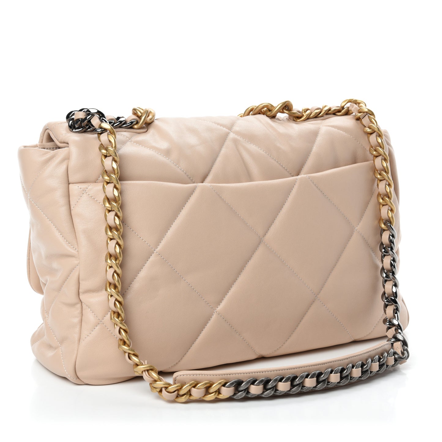 Lambskin Quilted Maxi Chanel 19 Flap Light Beige
