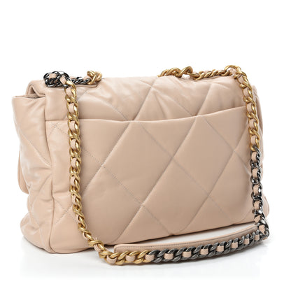 Chanel Lambskin Quilted Maxi Chanel 19 Flap Light Beige 3 of 13