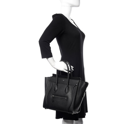 Celine Drummed Calfskin Micro Luggage Black 2 of 10