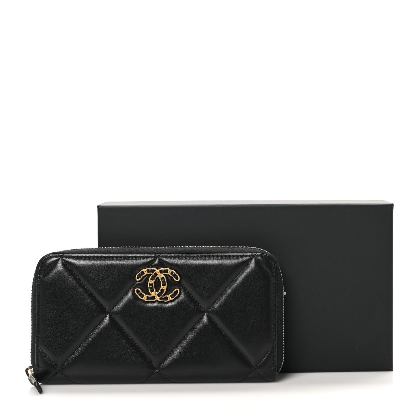 Lambskin Quilted 19 Long Zipped Around Wallet Black