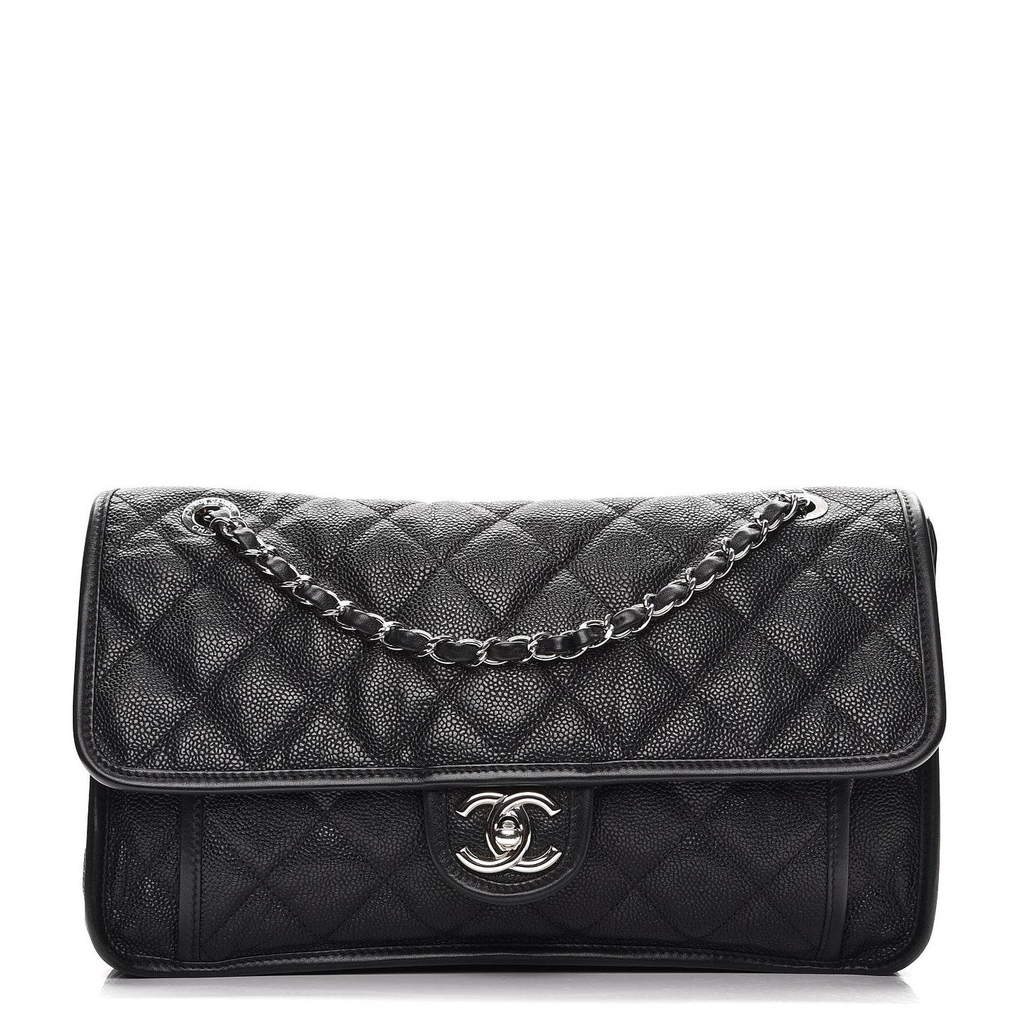Caviar Quilted Large French Riviera Flap Black