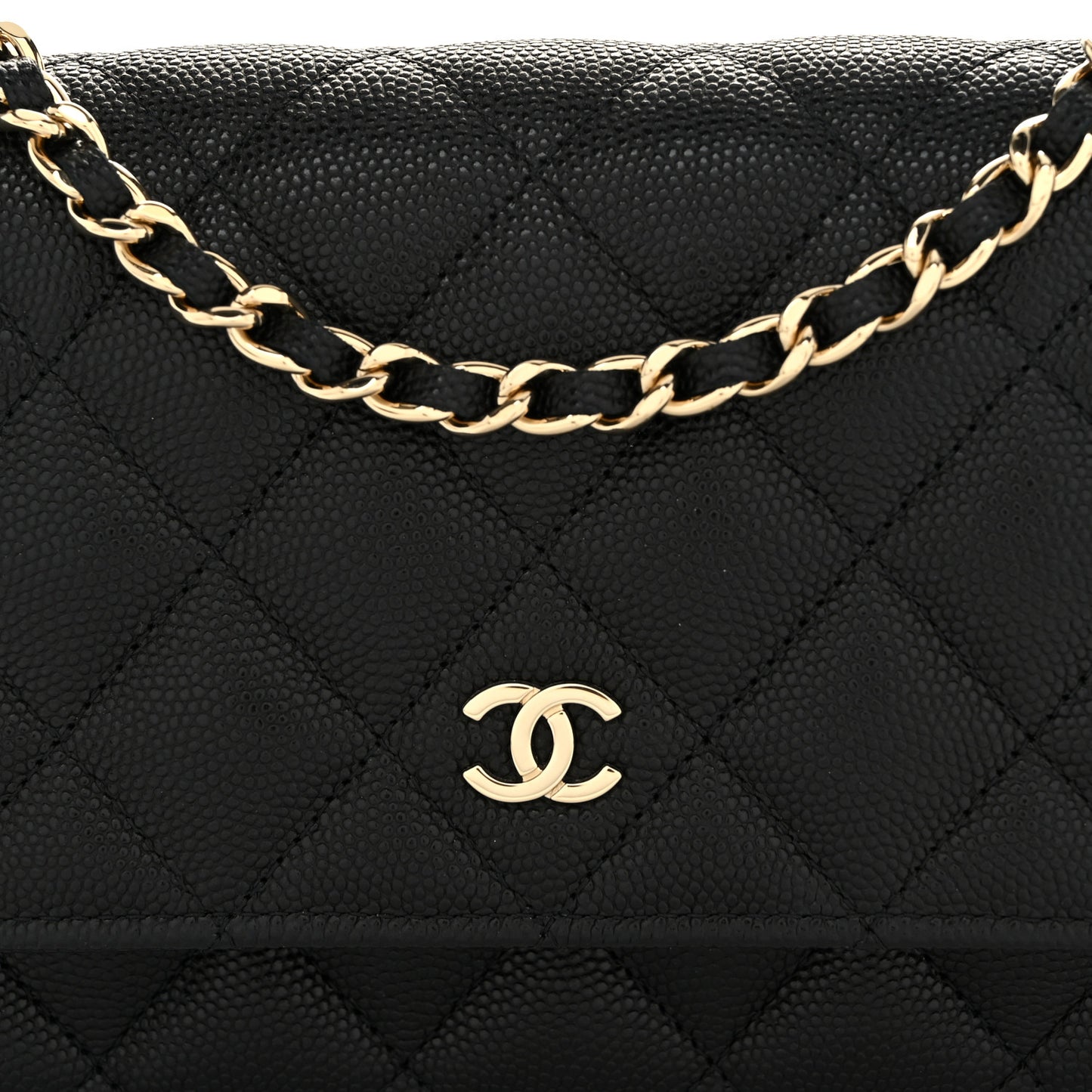 Caviar Quilted Mini Wallet On Chain WOC Black
