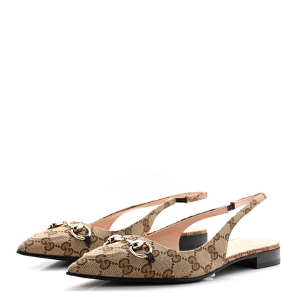 Gucci Monogram Horsebit Womens Slingback Ballet Flat 39 Beige Ebony Cocoa 4 of 10