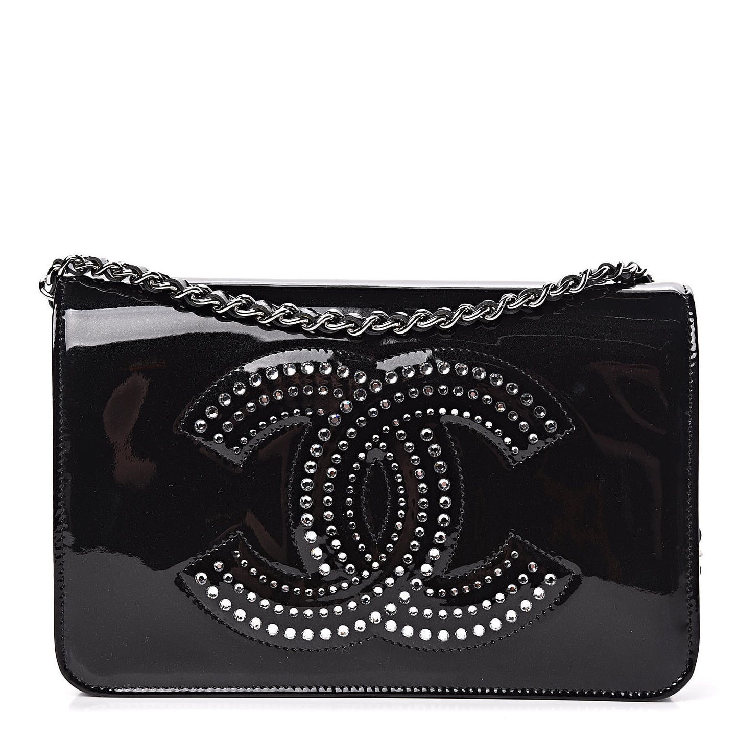 Patent Strass Wallet On Chain WOC Black