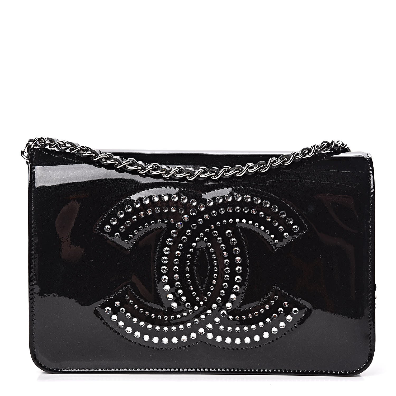 Chanel Patent Strass Wallet On Chain WOC Black 1 of 15