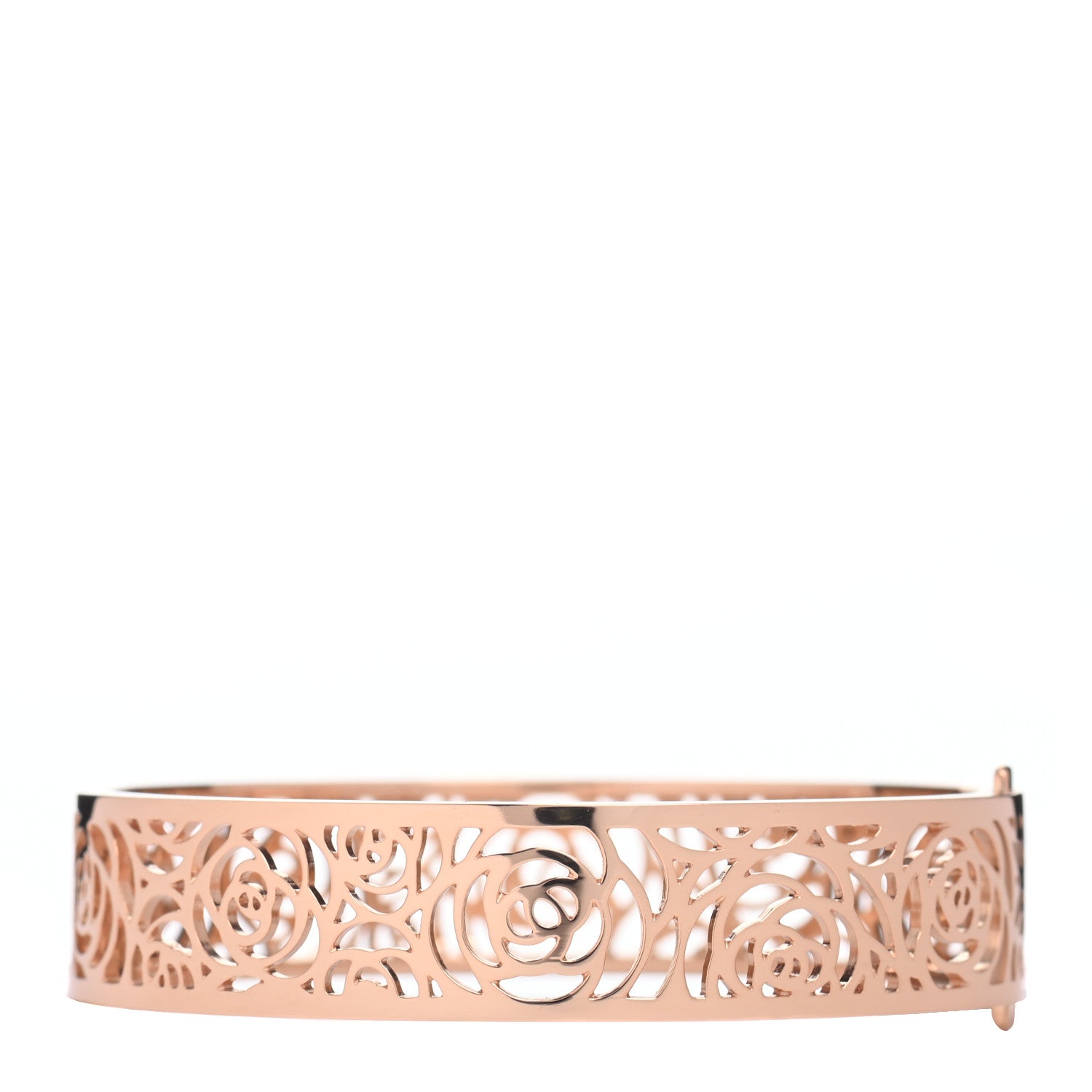 Chanel 18K Rose Gold Camellia Ajoure Bangle Bracelet 1 of 5