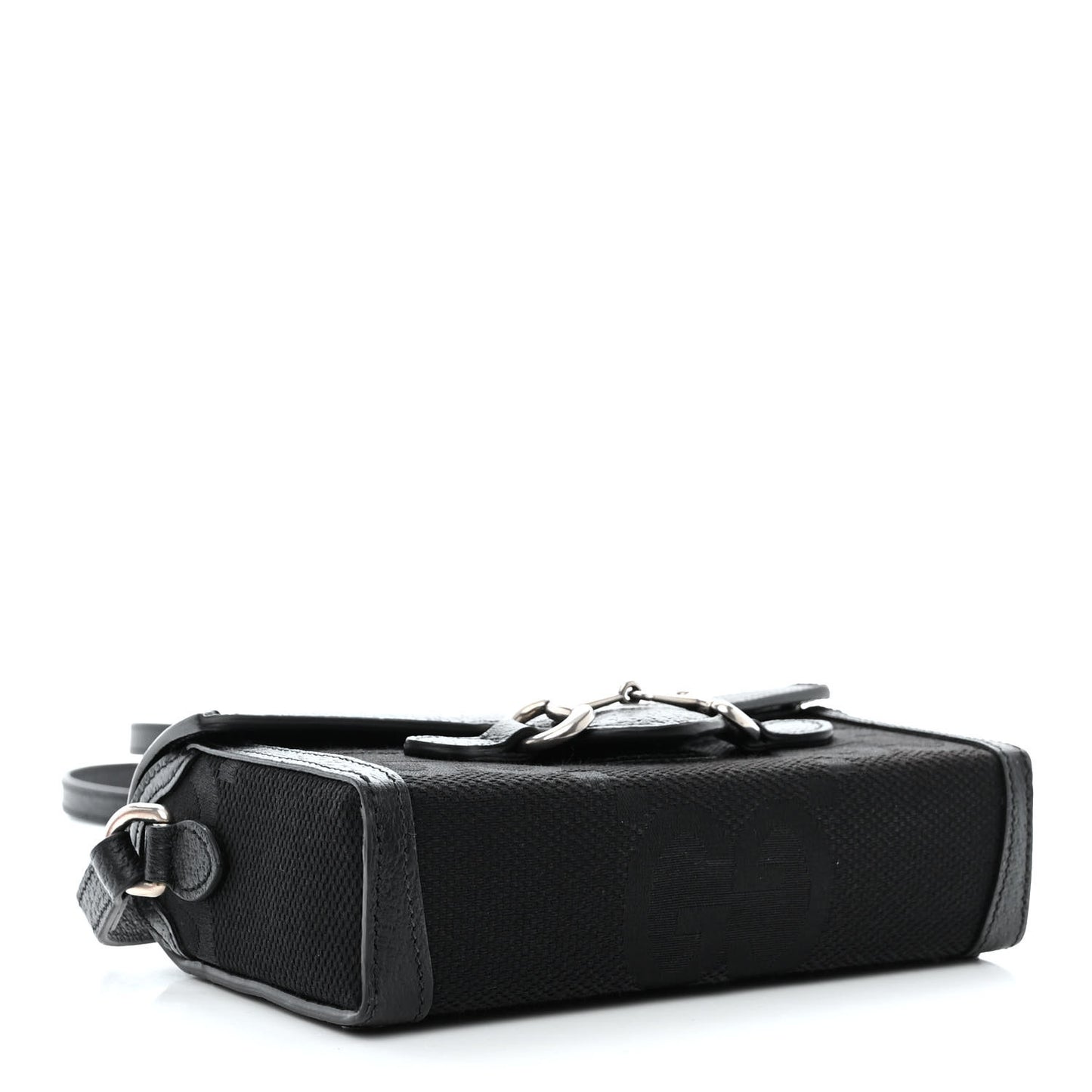 Monogram Jumbo GG Textured Dollar Calfskin Mini Horsebit 1955 Shoulder Bag Black