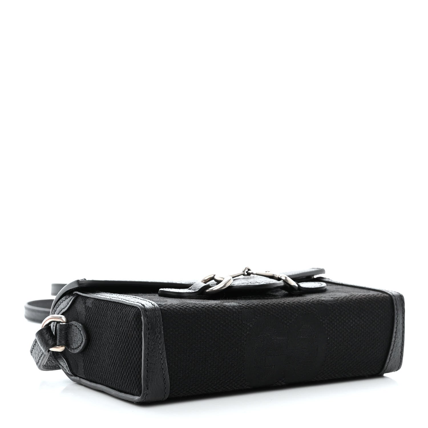Gucci Monogram Jumbo GG Textured Dollar Calfskin Mini Horsebit 1955 Shoulder Bag Black 4 of 10