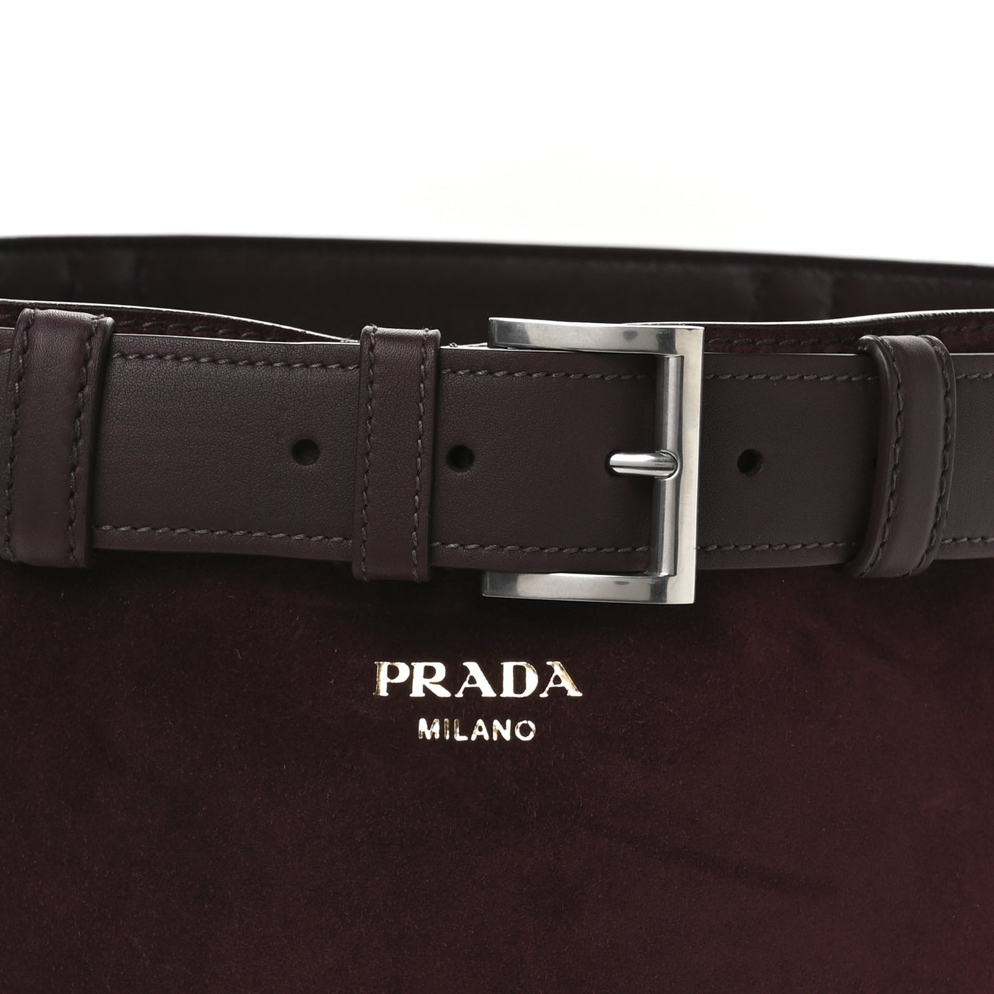 Suede Buckle Bucket Bag With Belt Burgundy