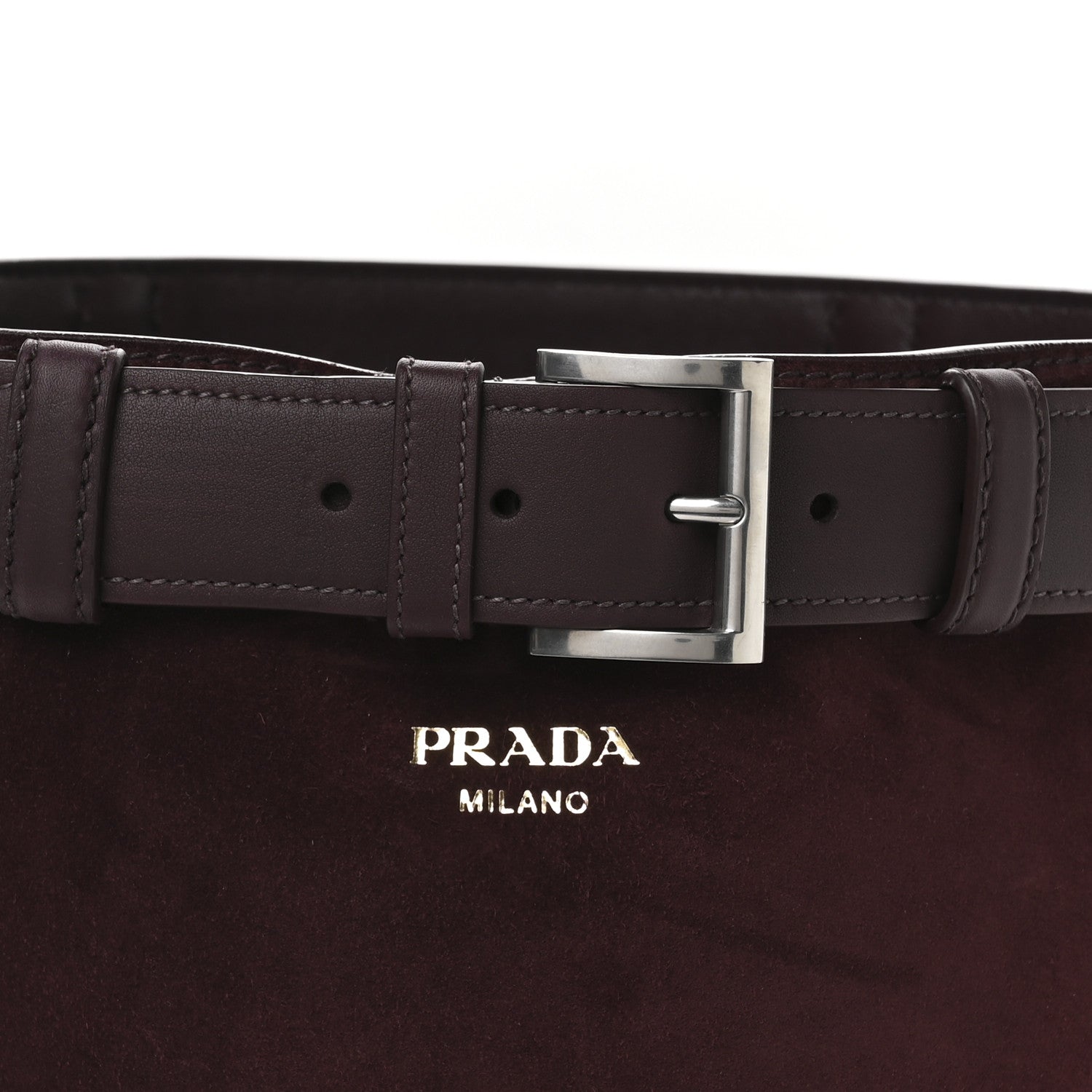Prada Suede Buckle Bucket Bag With Belt Burgundy 8 of 11