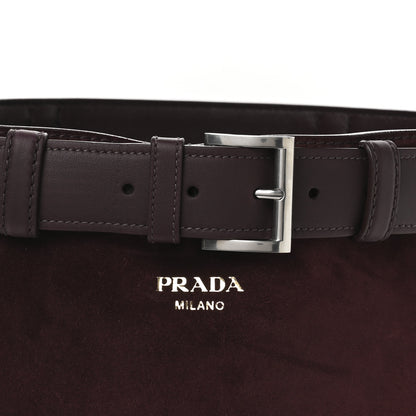 Prada Suede Buckle Bucket Bag With Belt Burgundy 8 of 11