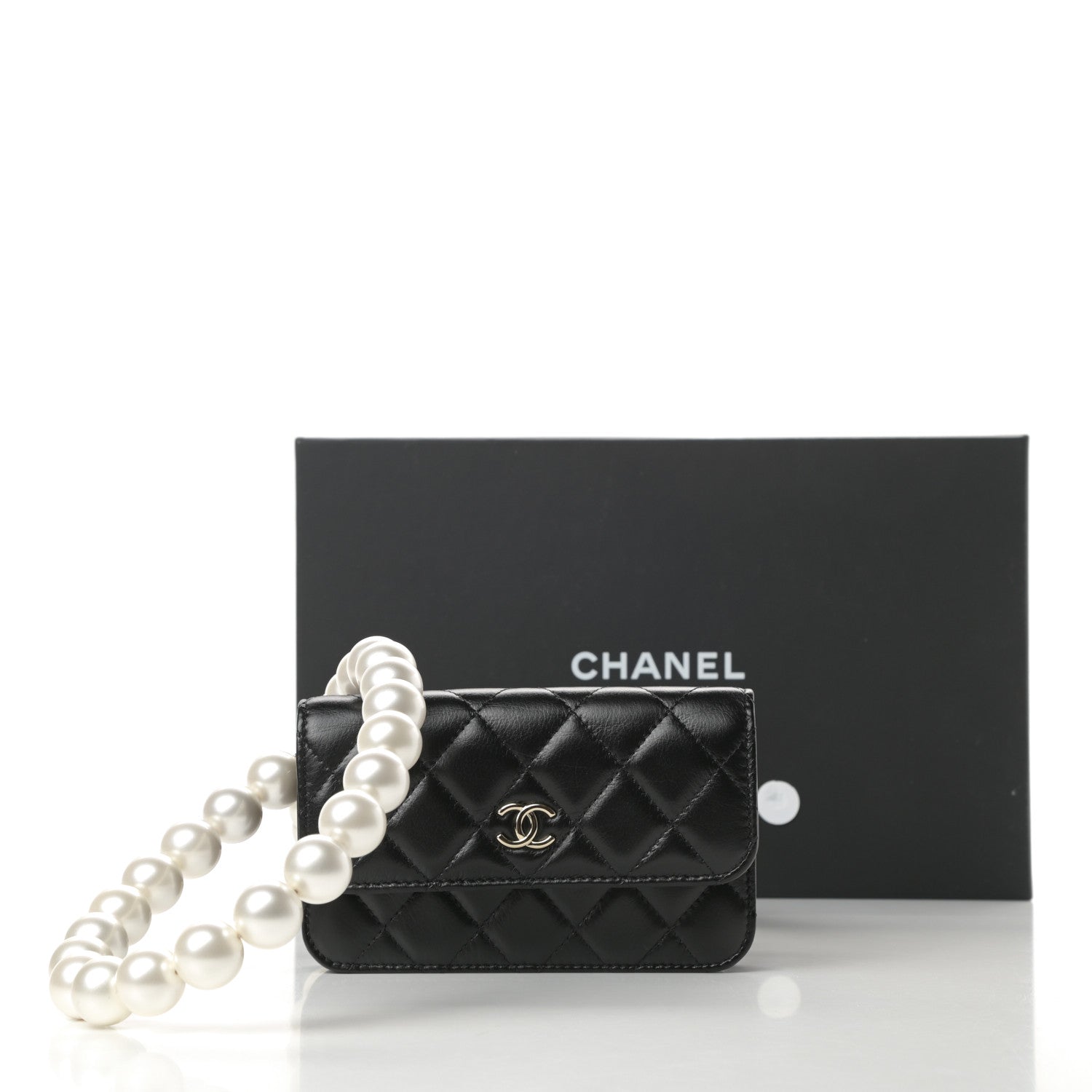 Chanel Calfskin Quilted Maxi Pearls Clutch With Chain Black 12 of 12