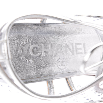 Chanel Metallic Calfskin PVC Cap Toe Lace Up Platform Heels 36 Silver 9 of 9