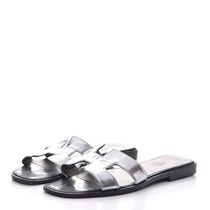 Hermes Metallic Nappa Calfskin Oran Sandals 35 Argent 3 of 11