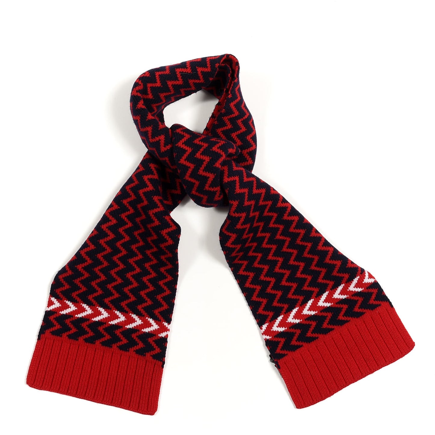 Wool Zigzag Scarf White Red Blue
