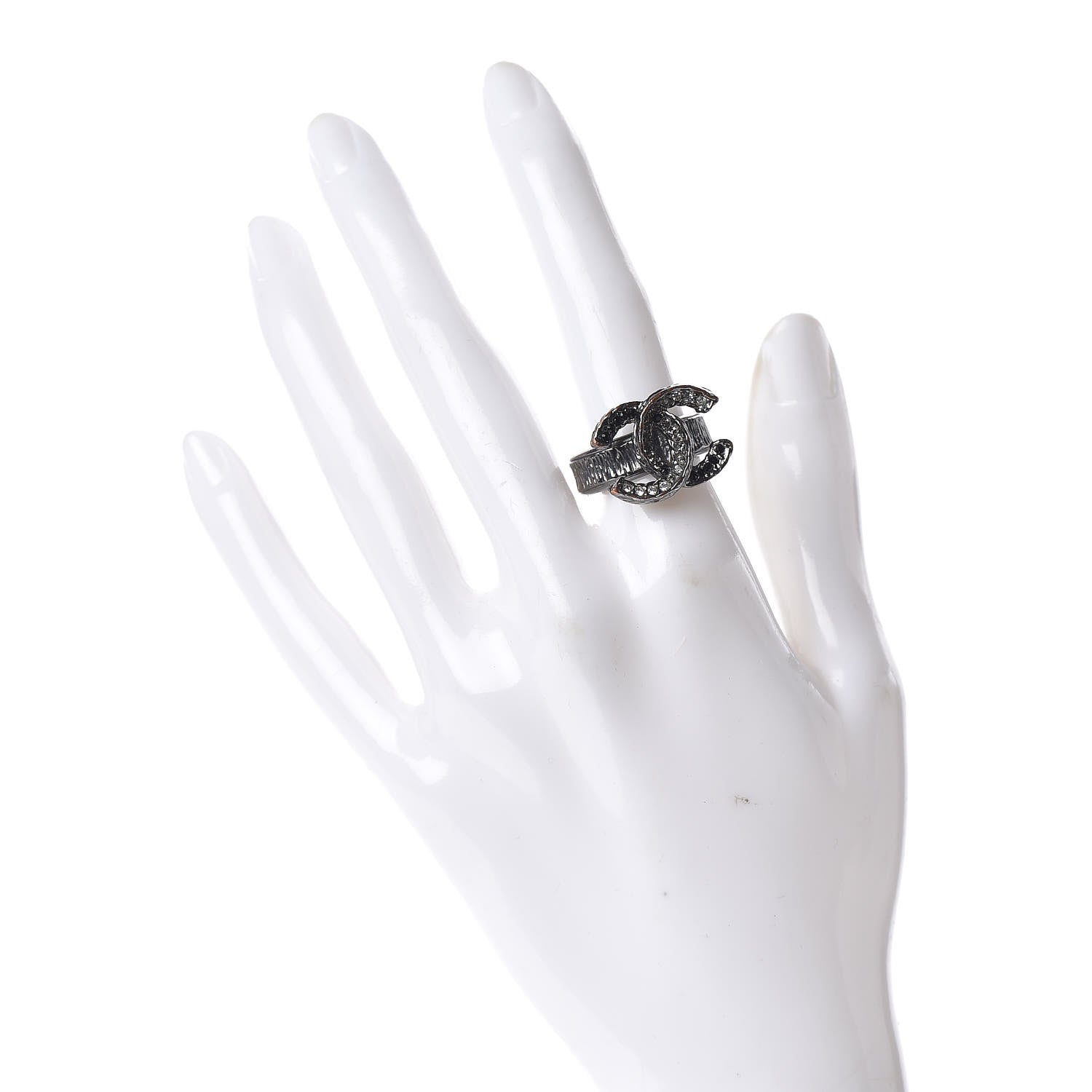 Chanel Ruthenium Crystal CC Ring 5.5 Black 2 of 6