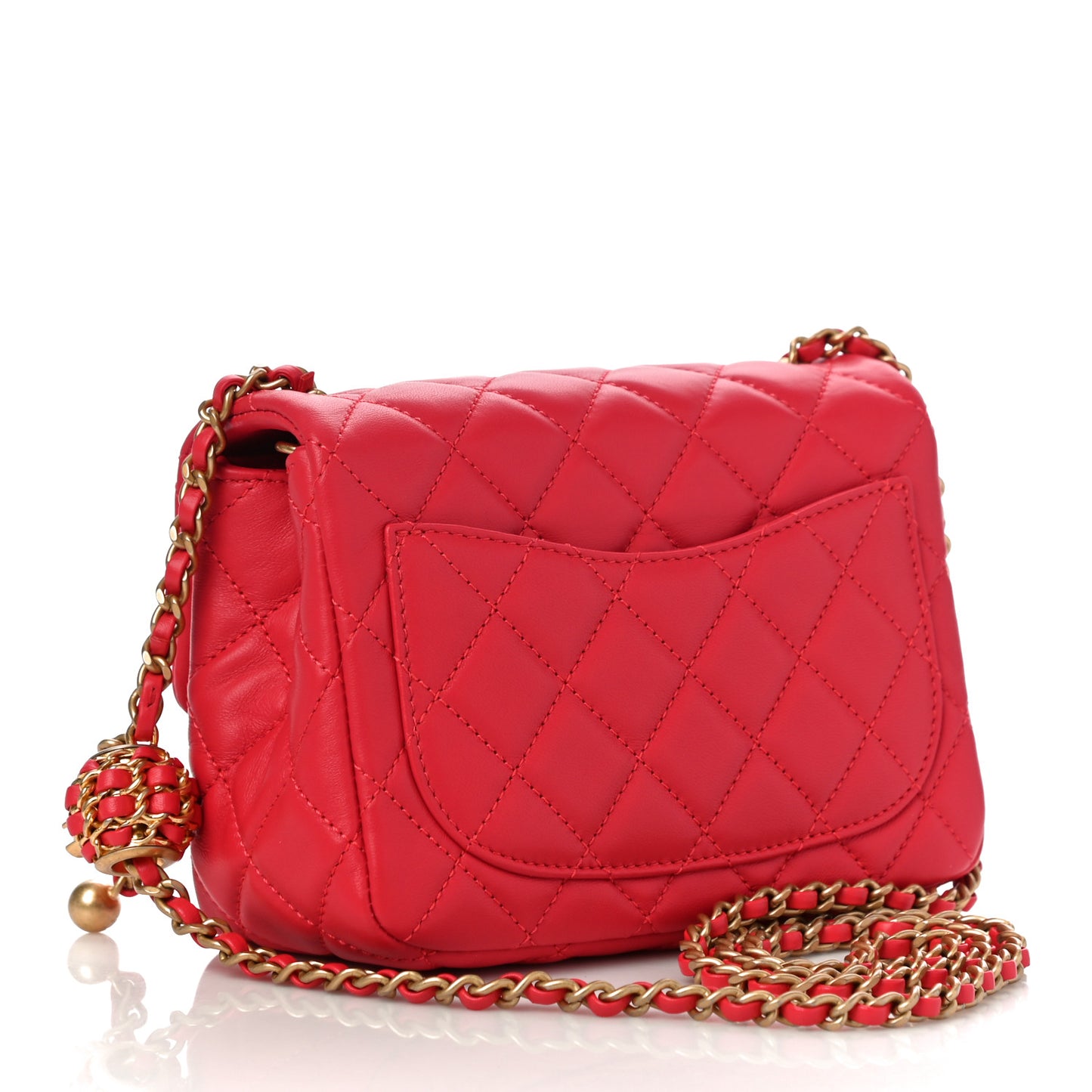Lambskin Quilted Mini Pearl Crush Flap Red