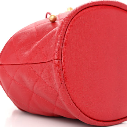 Chanel Caviar Suede Quilted Drawstring Bucket Bag Dark Red 9 of 11