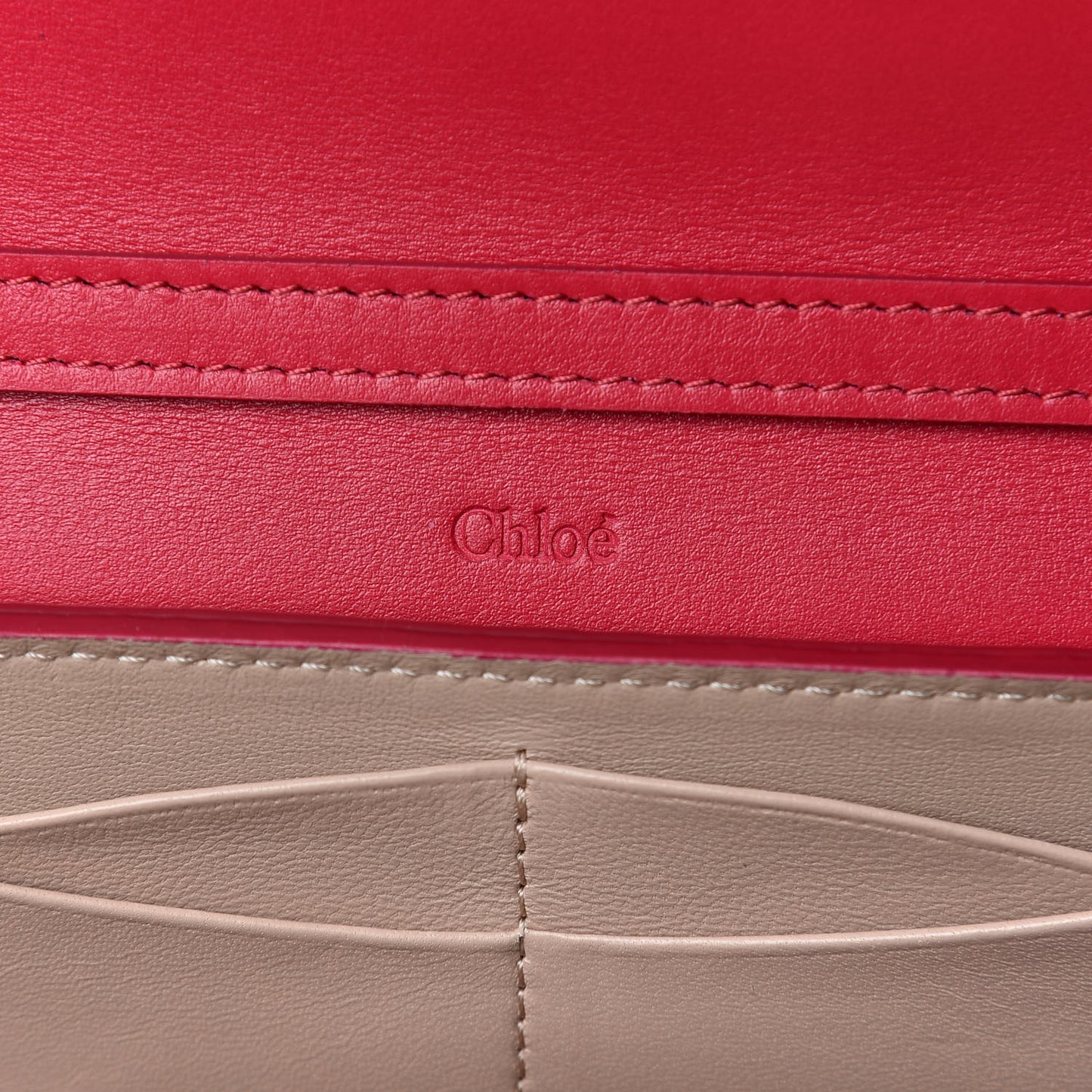 Shiny Grained Calfskin Aby Wallet on Chain Crimson Pink