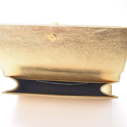 Saint Laurent Metallic Textured Calfskin Classic Monogram Tassel Clutch Gold 5 of 9